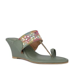 Inc.5 Women's Green Toe Ring Wedges image 2