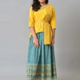 Aurelia Kids Yellow & Blue Embroidered Kurta Set image 1