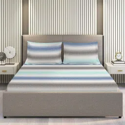 Boutique Living India Urban Geos Blue Tencel 220 TC King Bedsheet with 2 Pillow Covers image 2