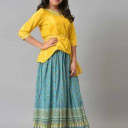 Aurelia Kids Yellow & Blue Embroidered Kurta Set image 4
