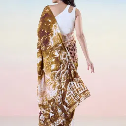 navyasa by liva Brown Printed Saree With Unstitched Blouse image 2