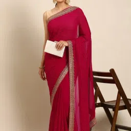 Mohey Rani Pink Georgette Embellished Saree With Blouse-picture-11