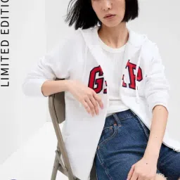 GAP White Blended Embroidered Long Sleeves Hoodie-picture-43