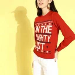 Style Quotient Red & White Printed Sweater image 3