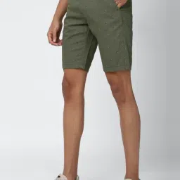 Peter England Olive Green Cotton Regular Fit Printed Shorts image 3
