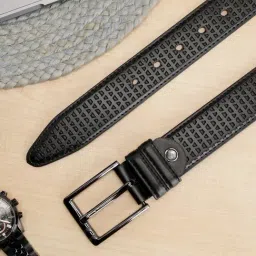 ZEVORA Black Textured Leather Casual Belt-picture-48