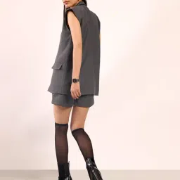 VIRGIO Grey Other Solid Sleeveless Blazer image 2