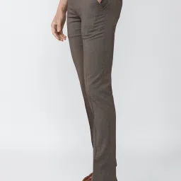 Van Heusen Brown Slim Fit Flat Front Trousers image 3