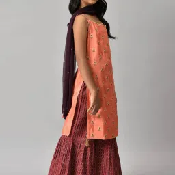 Aurelia Kids Orange & Maroon Floral Print Kurta Set image 4