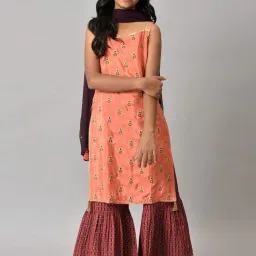 Aurelia Kids Orange & Maroon Floral Print Kurta Set image 5