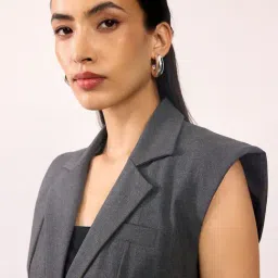 VIRGIO Grey Other Solid Sleeveless Blazer image 5