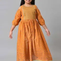 Aurelia Kids Yellow Cotton Embroidered Dress image 1