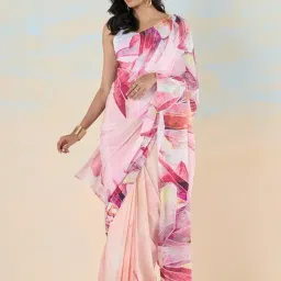 navyasa by liva Pink & Purple Printed Saree With Unstitched Blouse-picture-39