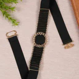 Teakwood Leathers Black & Gold Synthetic Waist Belt for Women-image-62