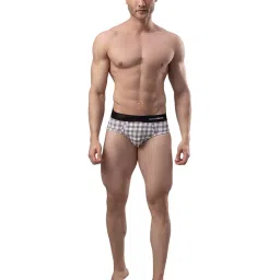 UnderJeans by Spykar White & Brown Check Briefs image 5