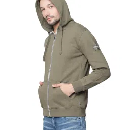 Lindbergh Army Green Slim Fit Hooded Sweatshirt image 3