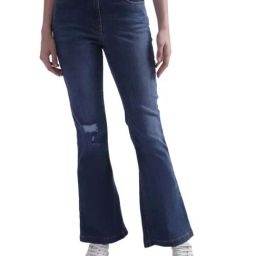 Elle Blue Cotton Mid Rise Bootcut Jeans-picture-49