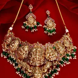 Voylla Gold Opulence Devika Shringar Temple Choker Necklace & Earring Set-picture-34