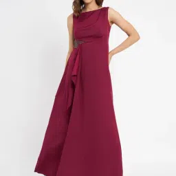 MADAME Maroon Slim Fit Maxi Dress-image-34