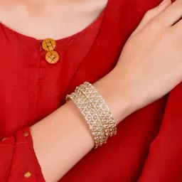 ToniQ Classy Gold-Plated Floral Cz Stone Studded Ethnic Bangle - Set of 2-picture-10