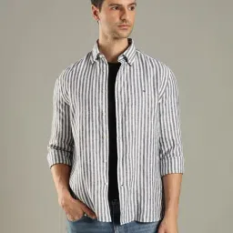 Tommy Hilfiger Grey Linen Regular Fit Striped Shirt image 5