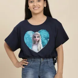 Kidsville Frozen Embellished Navy Relaxed Fit T-Shirt For Girls-picture-20