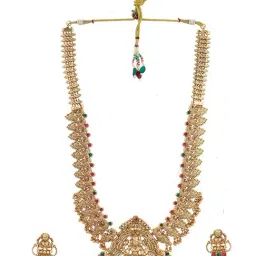 Voylla Gold Gold Opulence Sowbhagya Temple Necklace & Earring Set image 4