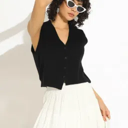 SHOWOFFFF Women's Black Ribbed Vest Sleeveless Top image 4