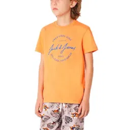 Jack & Jones Junior Orange Cotton Printed T-Shirt image 3