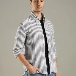 Tommy Hilfiger Grey Linen Regular Fit Striped Shirt image 4