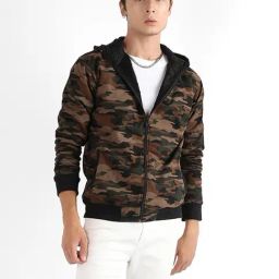Campus Sutra Green Cotton Regular Fit Camouflage Hooded Jacket-picture-20