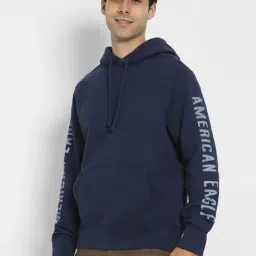 American Eagle Navy Cotton Regular Fit Printed Hooded Sweatshirt image 3