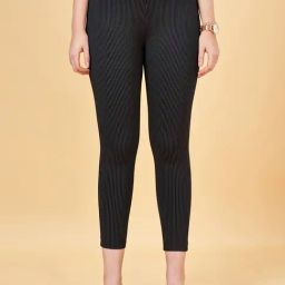 Annabelle by Pantaloons Jet Black Striped Leggings-picture-2