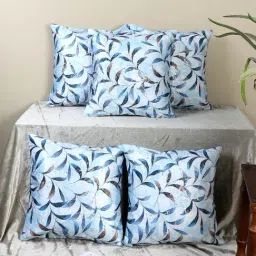 MFD HOME Furnishing Blue Velvet Cushion Cover - Set of 5-picture-29