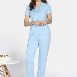 Zivame Blue Regular Fit Night Suit-image-2