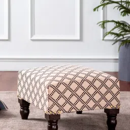 Nestroots Printed Beige Cotton Canvas 4 Leg Chowki - Set of 2 image 1