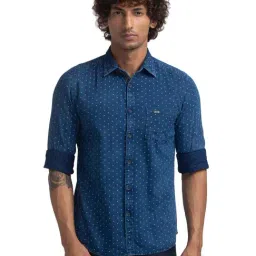 Parx Blue Pure Cotton Slim Fit Printed Shirt-picture-31