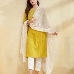 Fabindia Floral Embroidered Beads And Stones Cotton Silk Dupatta-picture-52