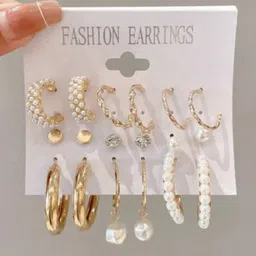 PolluxCraft Set of 9 Gold-Plated Pearls Beaded Contemporary Korean Studs image 3