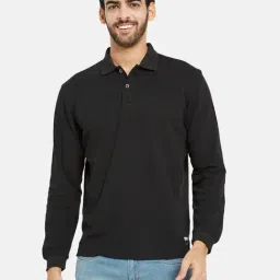 METTLE Black Regular Fit Textured Polo T-Shirt-image-73