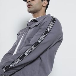 The Indian Garage Co Men Charcoal Grey Cotton Denim Jacket-picture-13