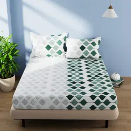 Bianca SERINA Geometric Green 144 TC Cotton Double Bedsheet with 2 Pillow Covers-image-10