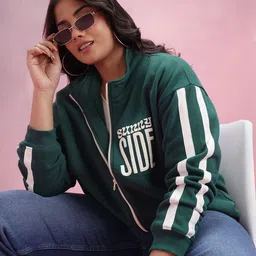 DressBerry Curve Typography Print Fleece Zip-Up Sweatshirt with Contrast Taping-picture-41