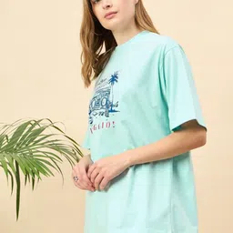 ANJIR Graphic Printed Round Neck Drop-Shoulder Sleeves Cotton Oversized T-shirt image 2