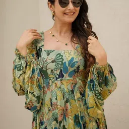 BlueRang Floral Print Bishop Sleeve Fit & Flare Maxi Dress-picture-29