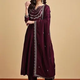 Omicron Fab Women Art Silk Embroidered Thread Work Kurta & Trouser With Dupatta Ser image 5