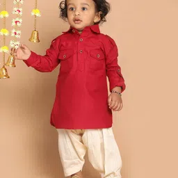 Vastramay Full Sleeves Pathani Kurta With Dhoti - Maroon-picture-26