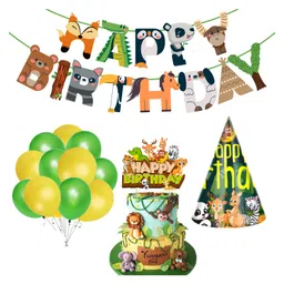 Zyozi Jungle Safari Happy Birthday Decoration Kids Yellow And Green - Pack of 28-picture-16