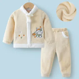 Kookie Kids Full Sleeves Front Zipper Winter Wear Night Suit With Animal Applique - Yellow-picture-16