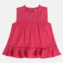 MINI KLUB Cotton Sleeveless Swiss Dot Embroidered Top - Pink-picture-25